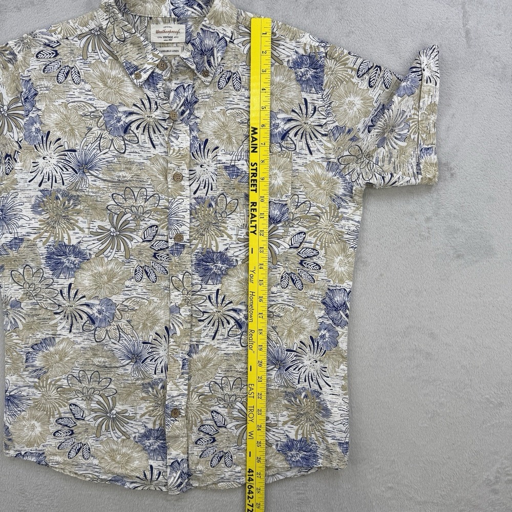 Weatherproof Vintage Button Up Shirt Mens Large White Floral Linen Blend Beach - Picture 7 of 10